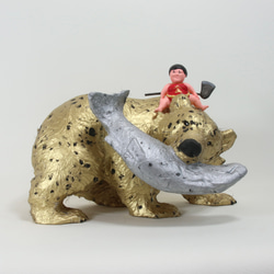 金太郎と木彫りの金熊　和紙貼りリメイク　 16枚目の画像