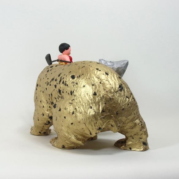 金太郎と木彫りの金熊　和紙貼りリメイク　 13枚目の画像
