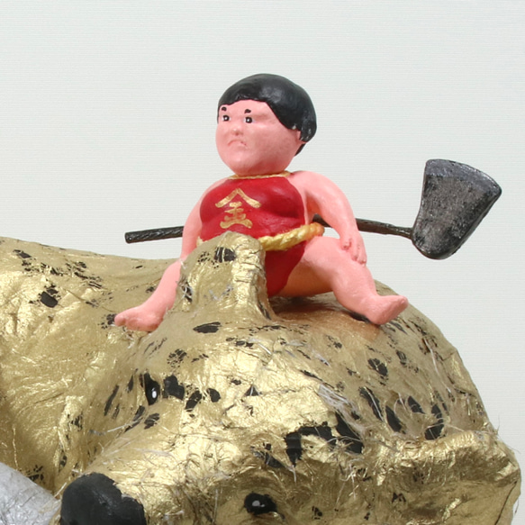 金太郎と木彫りの金熊　和紙貼りリメイク　 11枚目の画像
