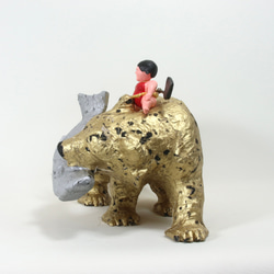 金太郎と木彫りの金熊　和紙貼りリメイク　 10枚目の画像