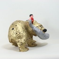 金太郎と木彫りの金熊　和紙貼りリメイク　 15枚目の画像