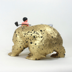 金太郎と木彫りの金熊　和紙貼りリメイク　 4枚目の画像