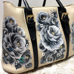 ショルダーバック　パッチン留め　薔薇　手描き　トールペイント ショルダーバック パッチン留め 薔薇 手描き トールペイント