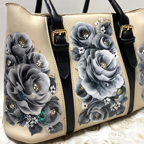 トートバック 薔薇 手描き トールペイント トートバッグ ローズ トートバック 薔薇 手描き トールペイント トートバッグ ローズ