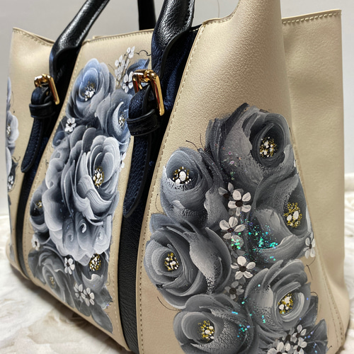 トートバック 薔薇 手描き トールペイント トートバッグ ローズ