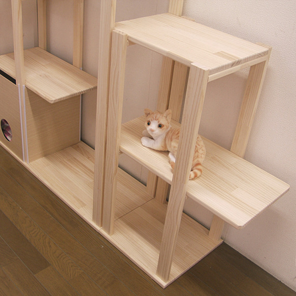 ハンドメイド パイン材キャットタワー(オプションＡ)　猫グッズ　猫用品 5枚目の画像