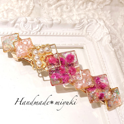 new グリーン 緑 かすみ草 クスエア バレッタ バレッタ Handmade