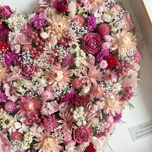 送料無料】大きなドライフラワーフレーム｜ピンクのハート ドライ