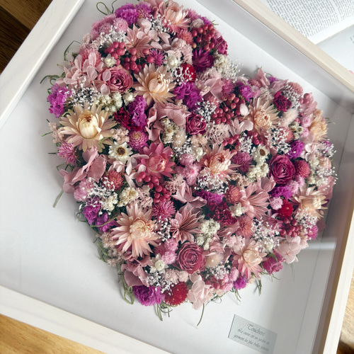 送料無料】大きなドライフラワーフレーム｜ピンクのハート ドライ