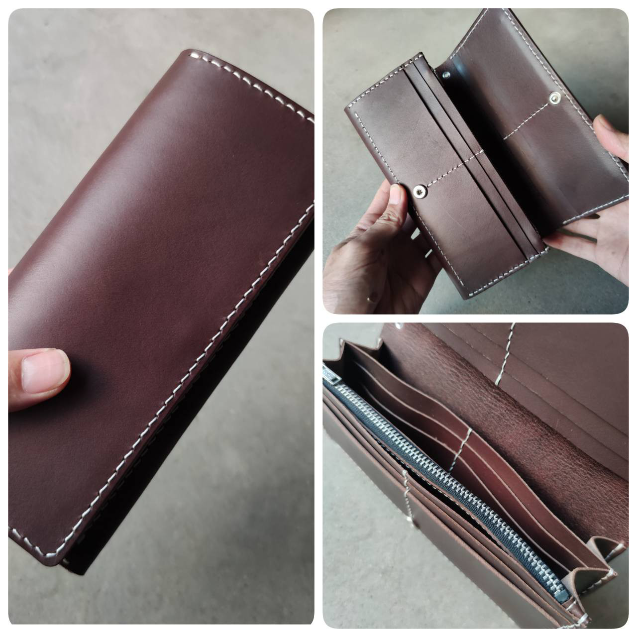 色デザインカスタム可能　イタリアンレザーのフルタンニンなめし革の長財布ロングウォレット　選べるカラー