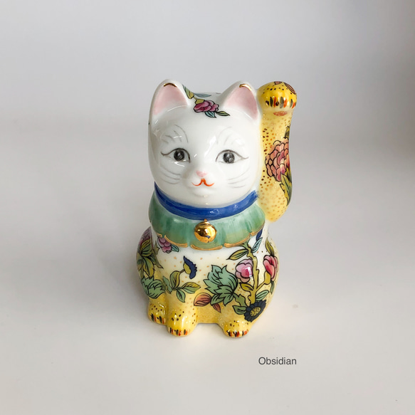 ヴィンテージ作家さんもの 手描きのお顔が可愛らしい陶磁器の招き猫