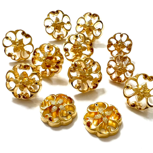 フラワーボタン お花ボタン アンティーク ゴールドぼたん 金ぼたん  