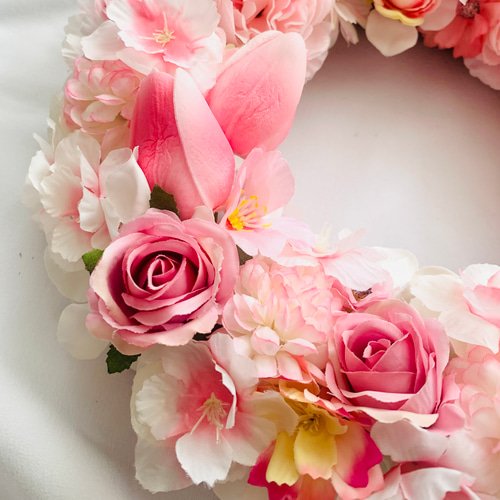 春のお花と桜のリース アーティフィシャルフラワー チューリップ 春  