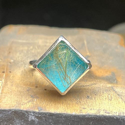 ルチルクォーツ × ターコイズ ダブレット SQファセットカット シルバー