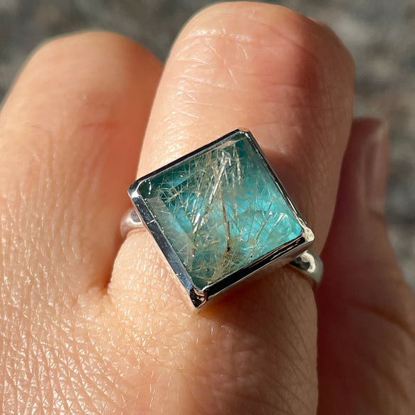 ルチルクォーツ × ターコイズ ダブレット SQファセットカット シルバー