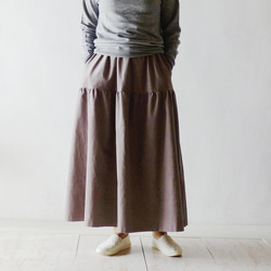 一点物【ラベンダー色の２段ティアードスカート】細畝コーデュロイ　マキシ丈 10枚目の画像