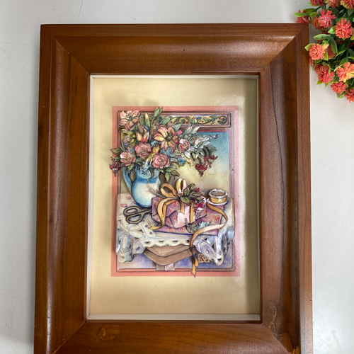 欧風立体紙彫刻、リビングの一角、贈り物、静物画、ペーパートール