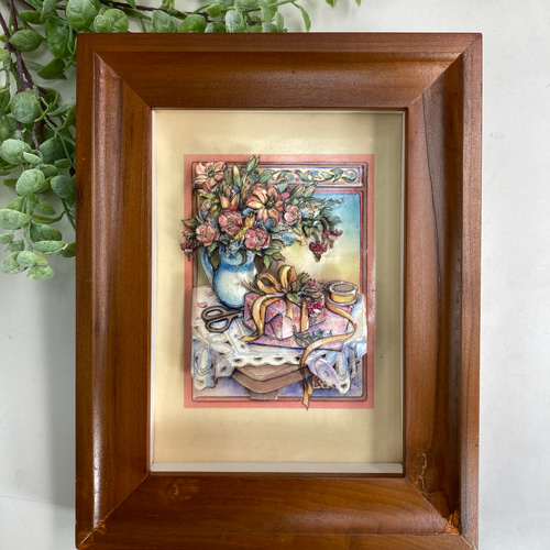 【美品】シャドーボックス　絵画　置物　インテリア　工芸品　美術品　A1666 欧風立体紙彫刻、リビングの一角、贈り物、静物画、ペーパートール