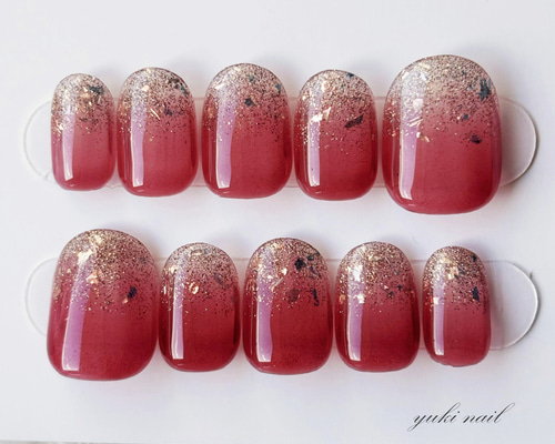 大人ローズブラウンのニュアンスグラデーションネイル ネイルチップ