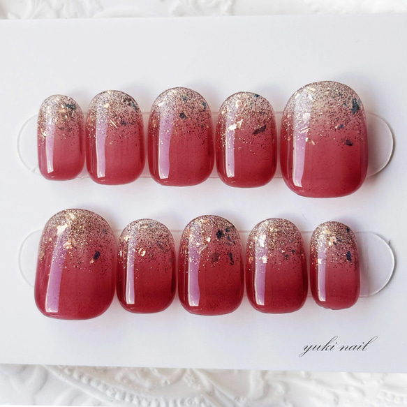 大人ローズブラウンのニュアンスグラデーションネイル ネイルチップ