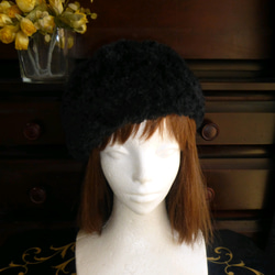 黒のファー糸のベレー帽（送料無料） 1枚目の画像