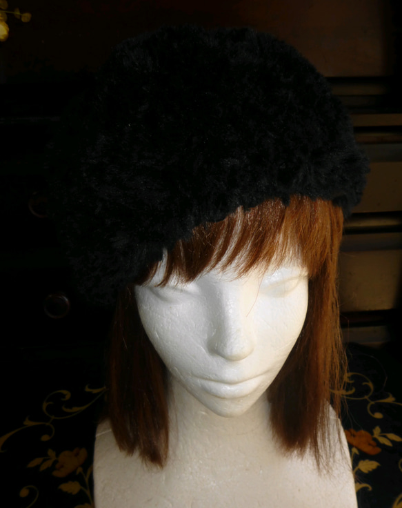 黒のファー糸のベレー帽（送料無料） 2枚目の画像