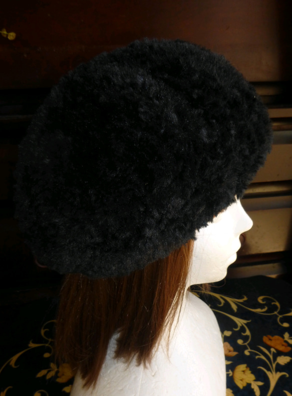 黒のファー糸のベレー帽（送料無料） 5枚目の画像