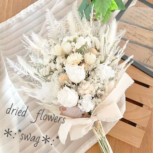 ♡~*:＊winterホワイト＊:*~♡スワッグブーケ☆ドライフラワー ドライ