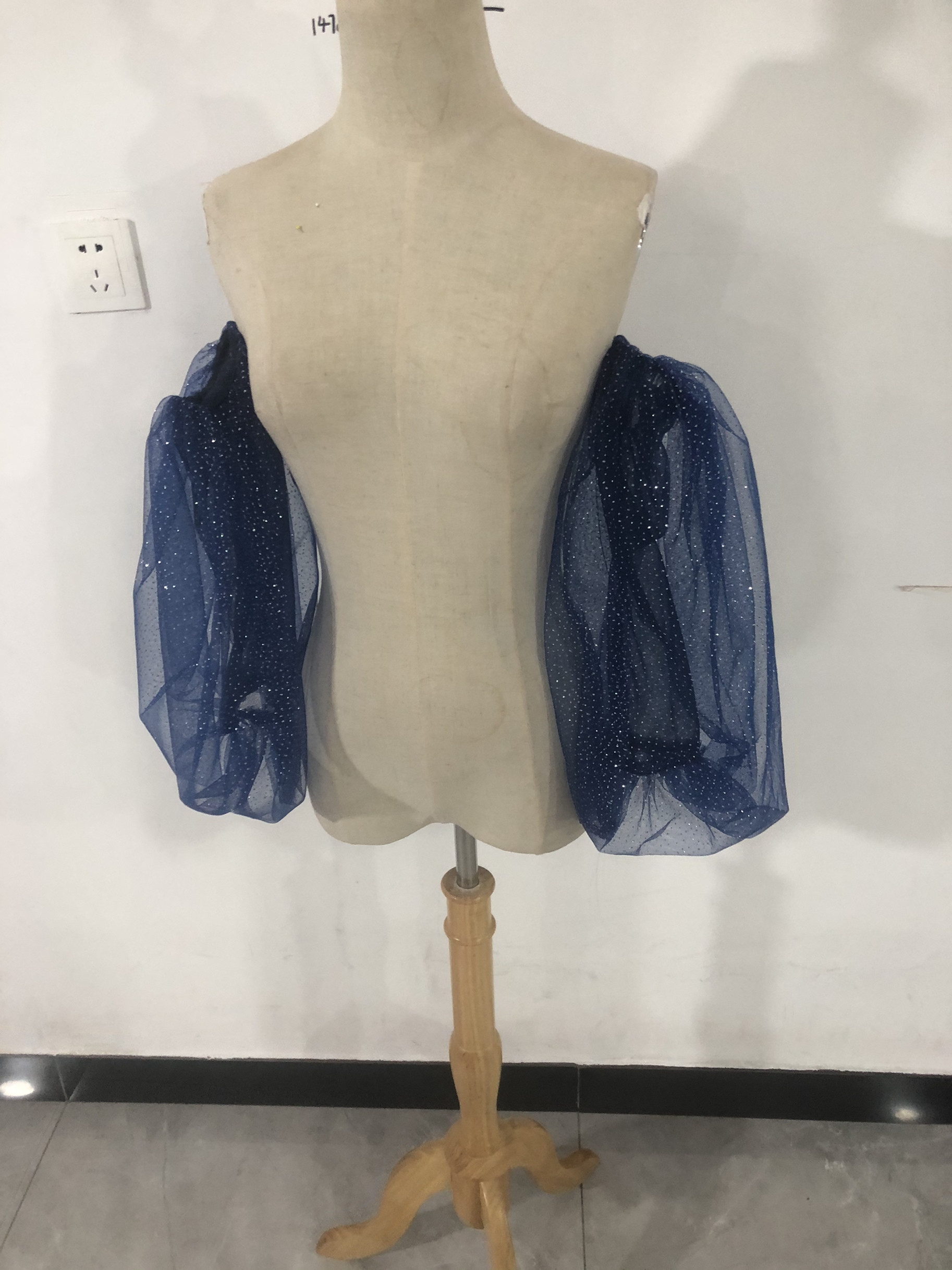 大人気上昇 取り外し袖 ブルー ショルダーの付け袖 パフスリーブ オーダー可能