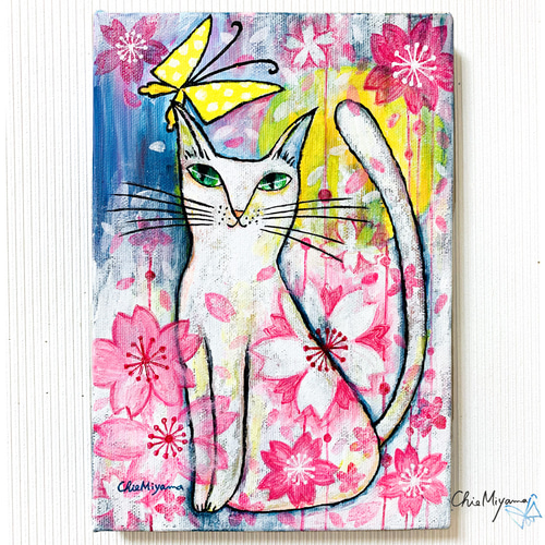 原画 北欧アート『夜桜と猫』 おしゃれ モダンアート 現代アート 原画 北欧アート『夜桜と猫』 おしゃれ モダンアート 現代アート