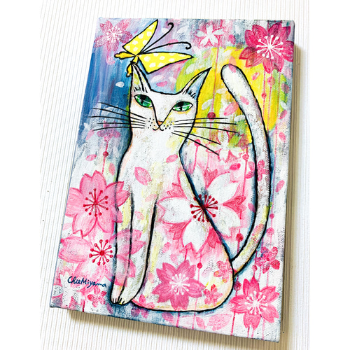 原画 北欧アート『夜桜と猫』 おしゃれ モダンアート 現代アート 原画 北欧アート『夜桜と猫』 おしゃれ モダンアート 現代アート