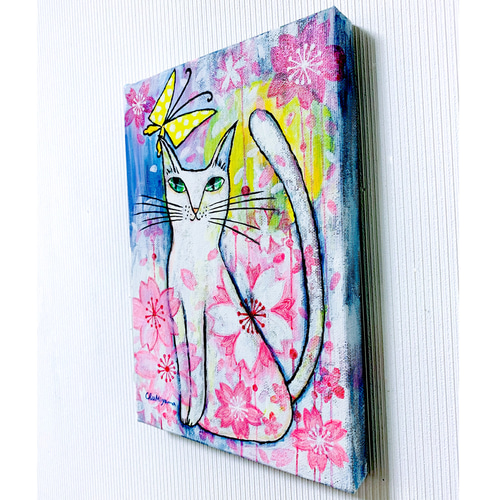 原画 北欧アート『夜桜と猫』 おしゃれ モダンアート 現代アート 原画 北欧アート『夜桜と猫』 おしゃれ モダンアート 現代アート