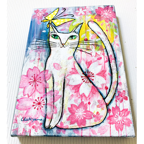 原画 北欧アート『夜桜と猫』 おしゃれ モダンアート 現代アート 原画 北欧アート『夜桜と猫』 おしゃれ モダンアート 現代アート