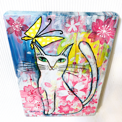 VICTORIAお客❤️絵油絵原画【北欧風デートに出かける予定の猫さん】 動物 絵画 インテリア 油絵 玄関 絵 アートパネル 飾る アート