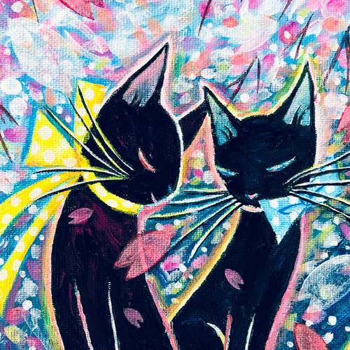 原画 北欧アート『桜吹雪と黒猫』 おしゃれ モダンアート 現代 原画 北欧アート『桜吹雪と黒猫』 おしゃれ モダンアート 現代