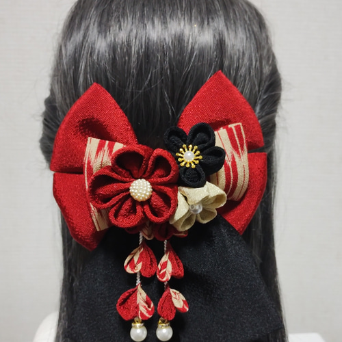 髪飾り 髪飾りえんじ リボンえんじ 髪飾り黒 成人式髪飾り 卒業式髪  