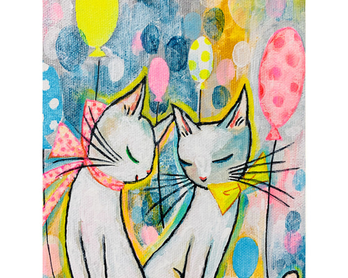 原画 北欧アート『猫と夢みる風船』 おしゃれ モダンアート 現代 原画 北欧アート『猫と夢みる風船』 おしゃれ モダンアート 現代