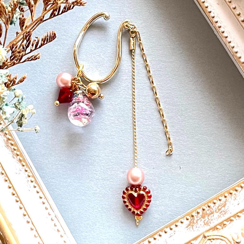 揺れる イヤーカフ 着せ替え ドライフラワー レジン ドイツ ビーズ