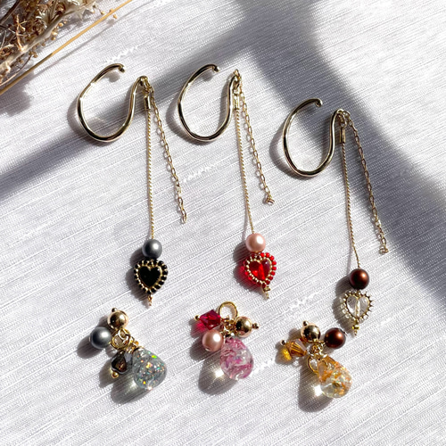 揺れる イヤーカフ 着せ替え ドライフラワー レジン ドイツ ビーズ