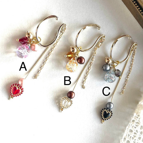 揺れる イヤーカフ 着せ替え ドライフラワー レジン ドイツ ビーズ