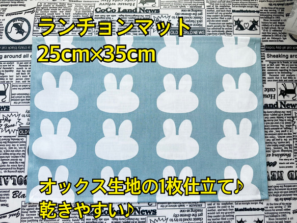 横入れ型お弁当袋 コップ袋 ランチョンマット ３点セット 内側はナイロン生地♪  動物いっぱい柄 12枚目の画像