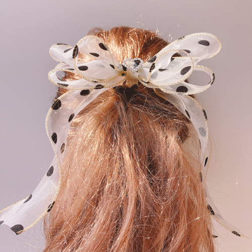 ハンドメイド リボン 1個 オーガンジー ビッグ たらりん 大きい ドット