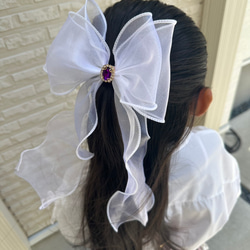 ハンドメイド リボン 1個 オーガンジー ビッグ たらりん 大きい ドット