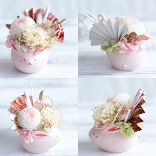 白桃うさぎさんの“和の花祭り”アレンジポット*プリザーブド 白桃うさぎさんの“和の花祭り”アレンジポット*プリザーブド