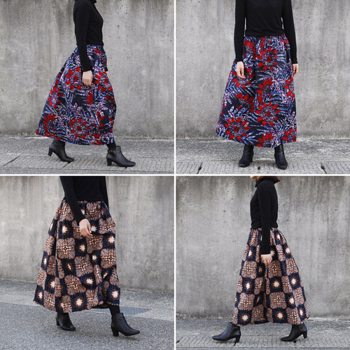 ツバメ柄のロングスカート（アフリカ布）ロング・マキシ 鳥 燕 ロング