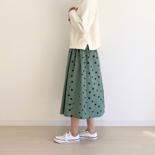 ランダムドット コットンスカート チョコミント フレアスカート firia