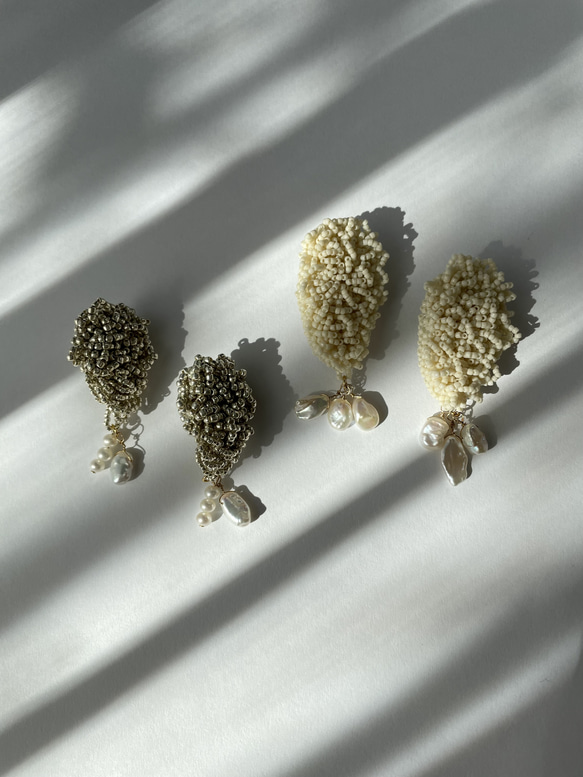 ビーズ刺繍アクセサリー/ビーズアクセサリー/イヤリング/淡水パール