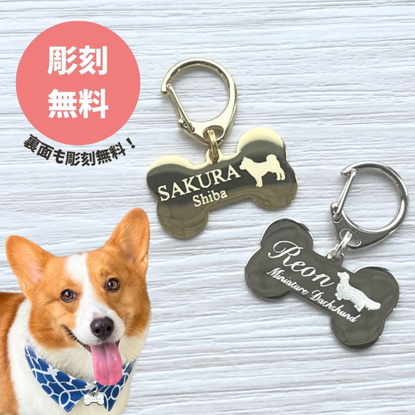 ネームプレート 犬 迷子札 ボーン 骨型プレート 首輪 ネームタグ