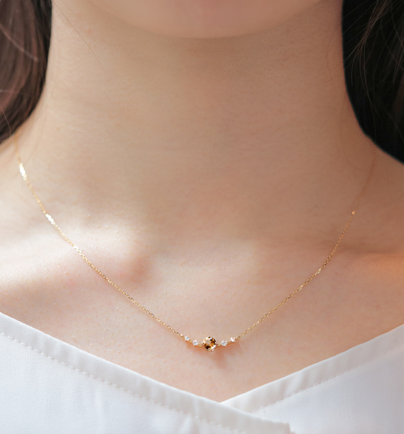 K18 帝王托帕石和鑽石項鍊（圓形切割）~Ello Lily~ 十一月生日石 第3張的照片