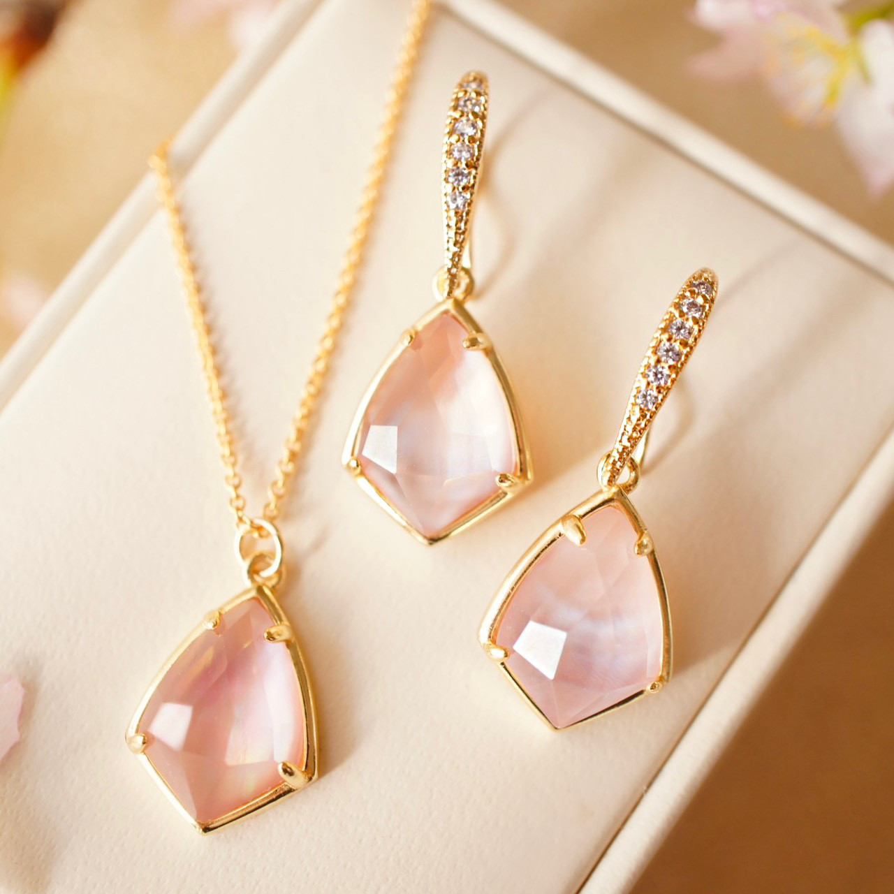 「桜樹」 ピンクシェル×クリスタルAAA ２点セット《Creema限定》